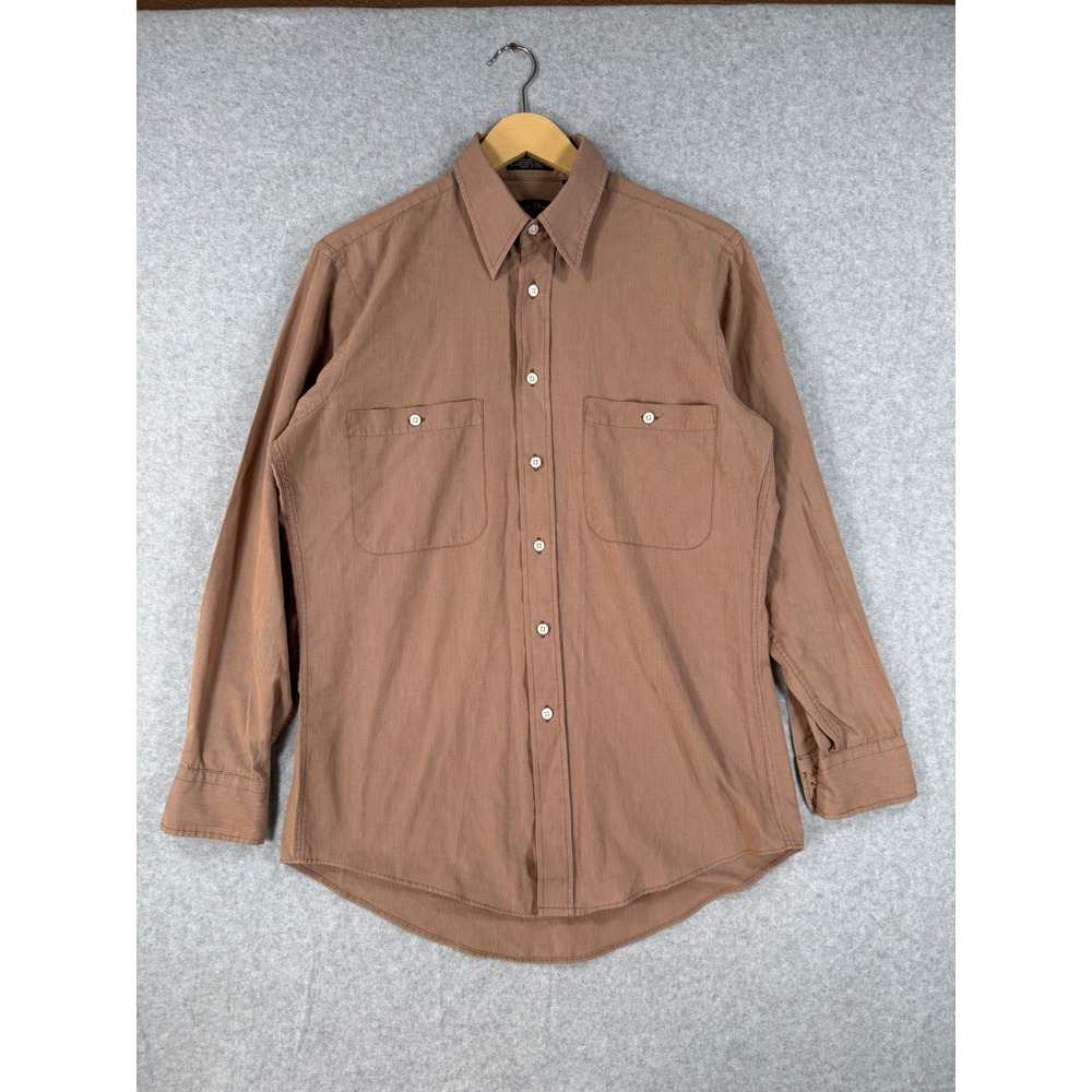 Christian Dior 15 Button Down Shirt Vintage Tan Cotton Blend Micro Check